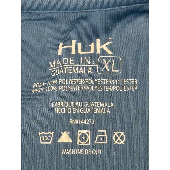 Huk Mens Blue Long Sleeve Graphic Logo Performance Fishing Shirt Sz XL - Picture 8 of 8